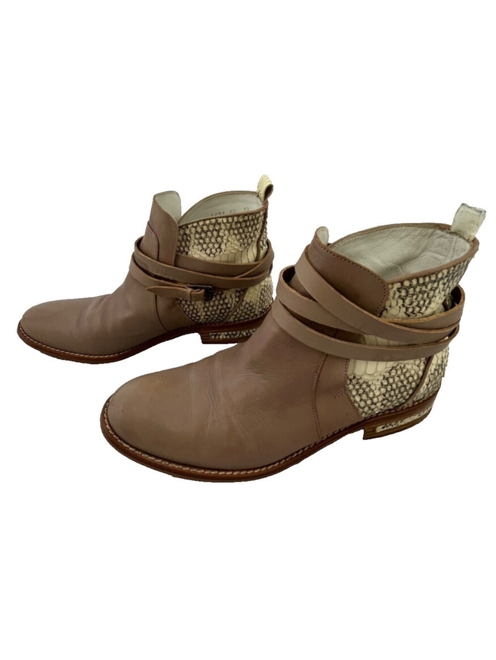 FREDA SALVADOR JAMIE Ankle Booties Cream Leather Snakeskin 7.5